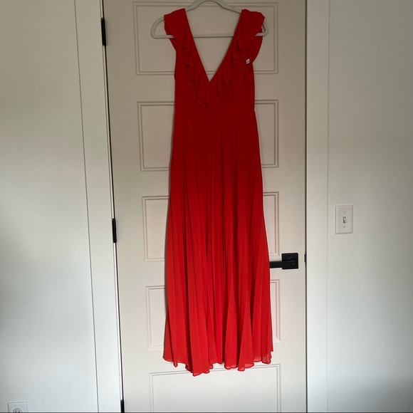 Zara Red Pleated Ruffle Maxi Dress - Picture 3 of 8